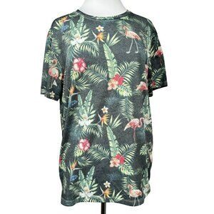 Jack & Jones Mens Regular Fit Hawaiian Tropical Flamingos SS Crew Neck Tee Sz M